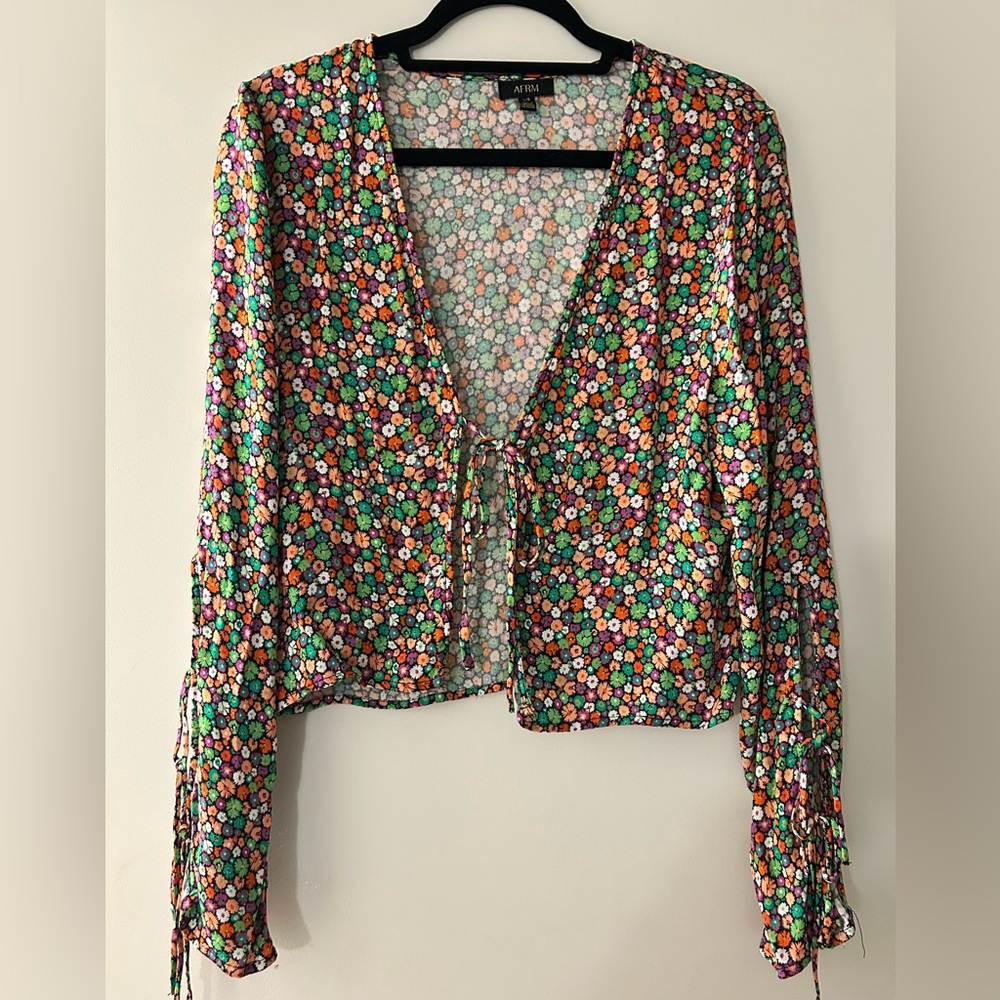 Fun floral long sleeve front tie shirt
